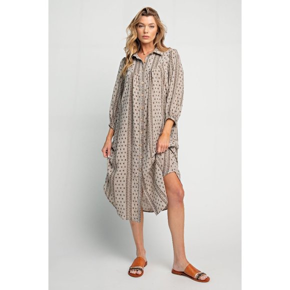 easel Dresses Almost Gone Easel Plus Coffee Cotton Gauze Button